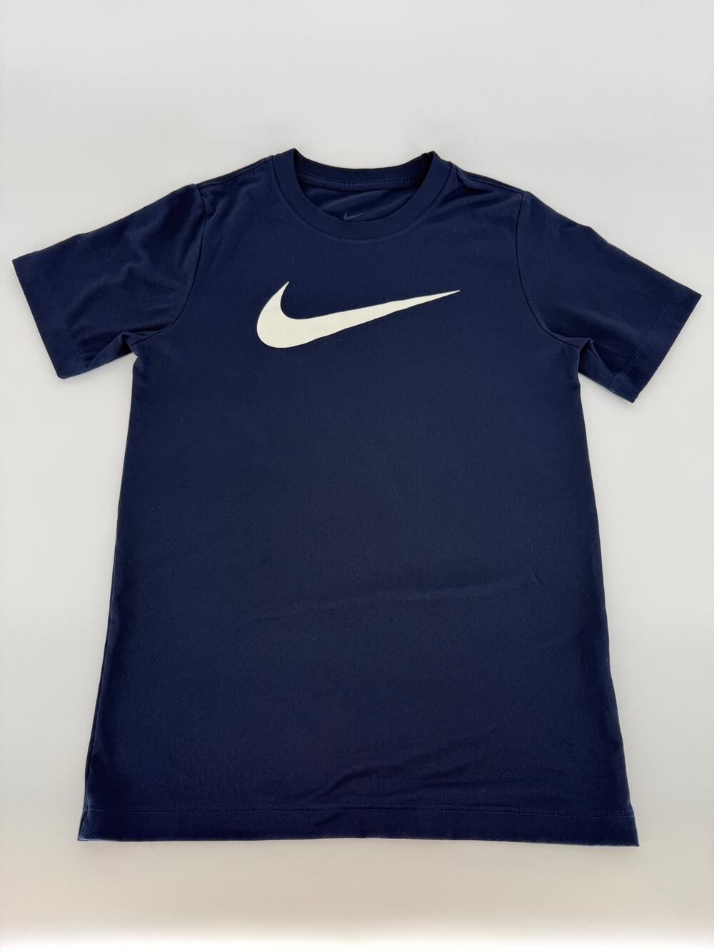 Nike Dri-FIT Youth Small Navy Blue Graphic Swoosh Athletic T-Shirt Boys